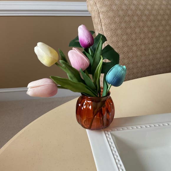 Autumn Orange Ribbed Glass Vase Platter Decoration - Picture 1 of 7
